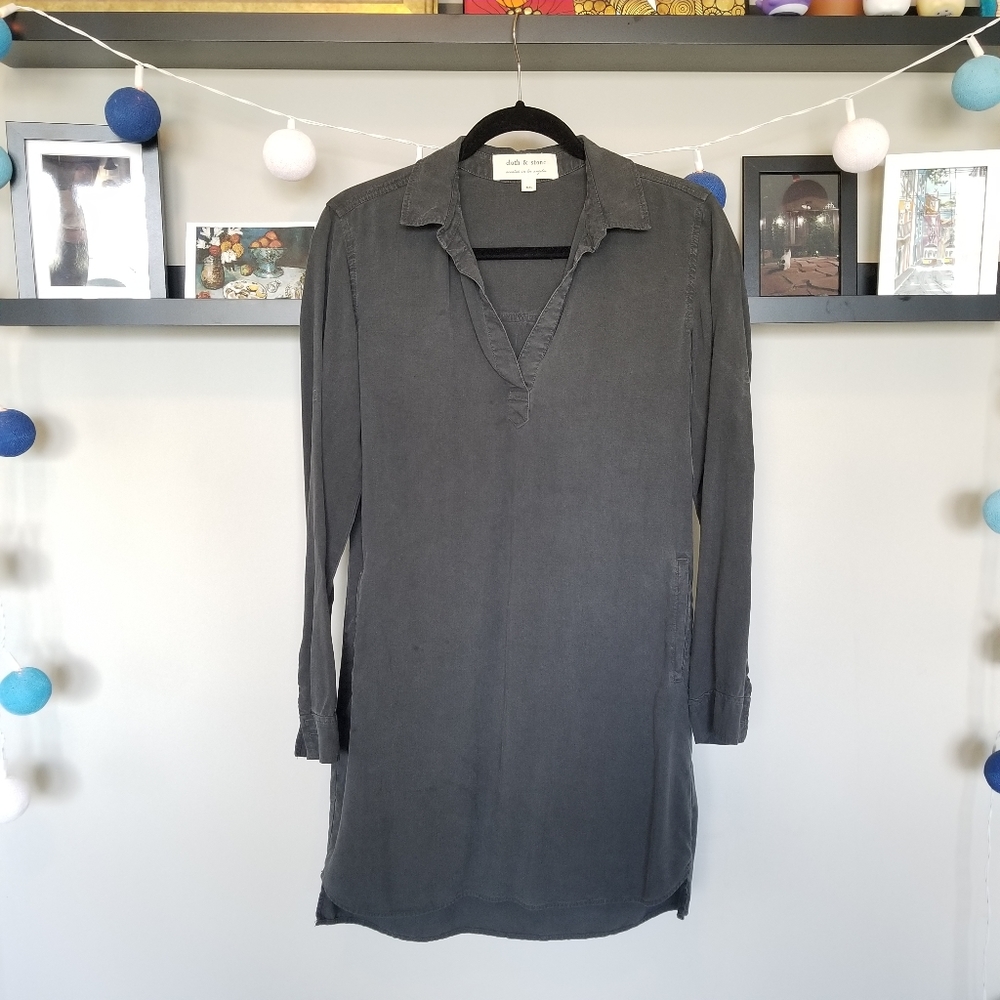 Gray cloth & stone tunic dress top with pockets